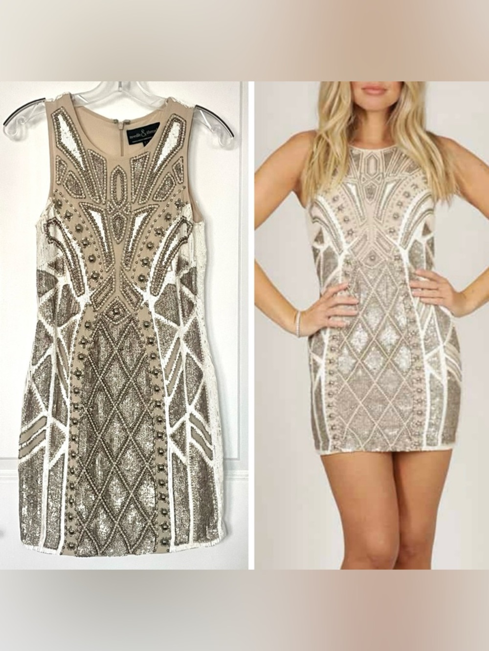 NEEDLE & THREAD Geo Sundown Art Deco Sequin Dress Beaded Gatsby Flapper